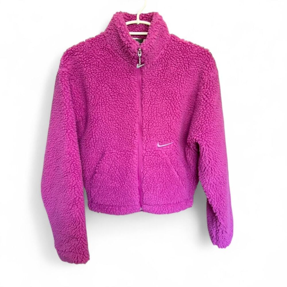 Nike Sportswear Sherpa Fleece Jacket Pink Big Swoosh Full Zip Women’s XS